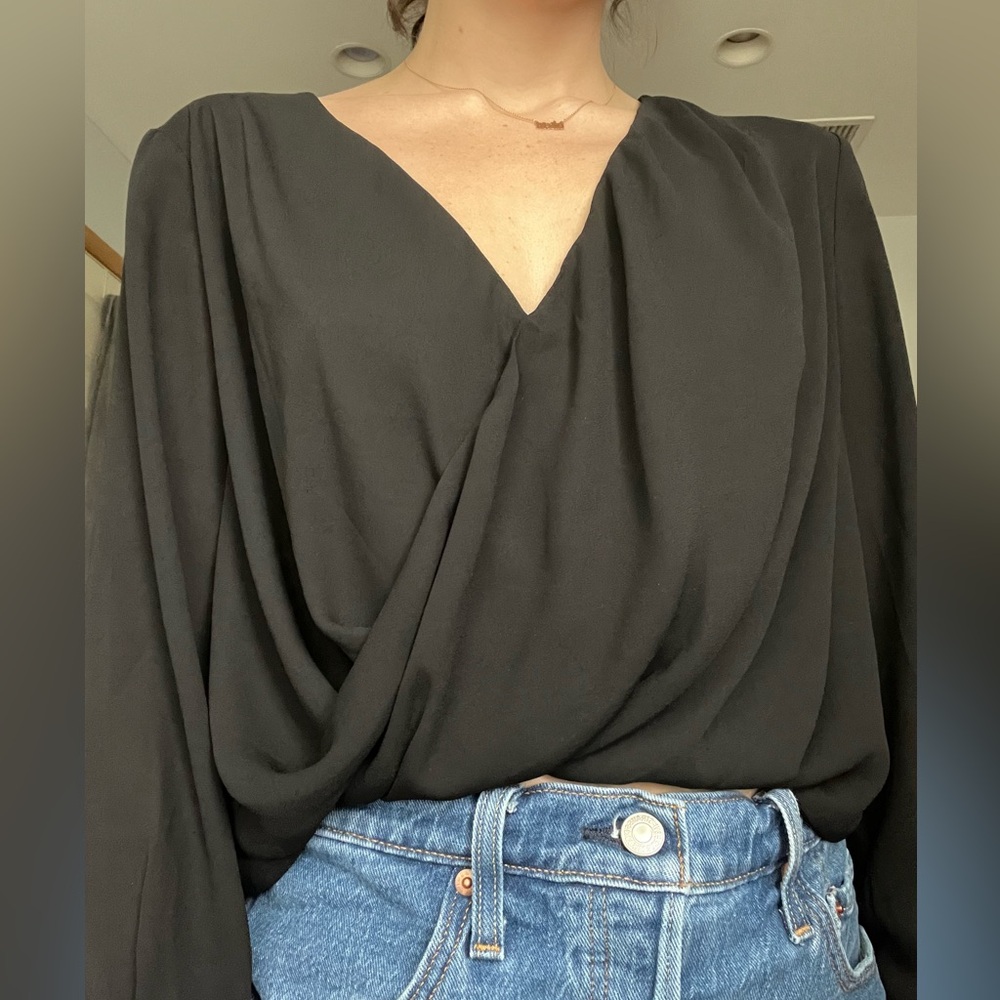 Dynamite Black Wrap Blouse Long Sleeve